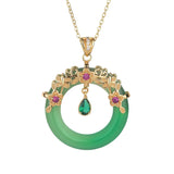 Chalcedony Peace Ring Pendant Necklace Gold-Plated Zircon Crystal