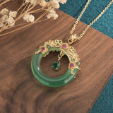 Chalcedony Peace Ring Pendant Necklace Gold-Plated Zircon Crystal