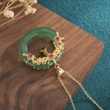 Chalcedony Peace Ring Pendant Necklace Gold-Plated Zircon Crystal