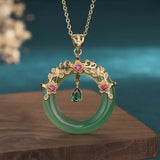 Chalcedony Peace Ring Pendant Necklace Gold-Plated Zircon Crystal