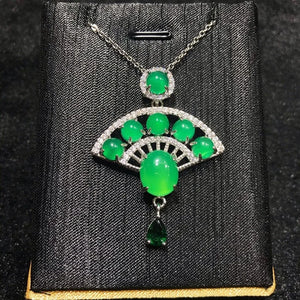 Green Chalcedony Fan Pendant Agate Necklace