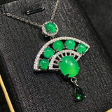 Green Chalcedony Fan Pendant Agate Necklace