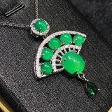 Green Chalcedony Fan Pendant Agate Necklace