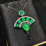 Green Chalcedony Fan Pendant Agate Necklace