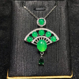 Green Chalcedony Fan Pendant Agate Necklace