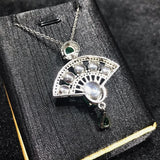 Green Chalcedony Fan Pendant Agate Necklace