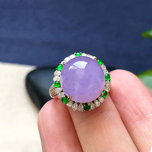 Ice Violet Chalcedony Egg Face Ring with Diamonds