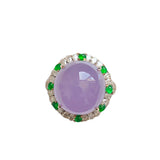 Ice Violet Chalcedony Egg Face Ring with Diamonds