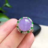 Ice Violet Chalcedony Egg Face Ring with Diamonds