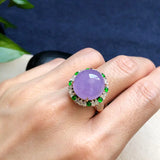 Ice Violet Chalcedony Egg Face Ring with Diamonds