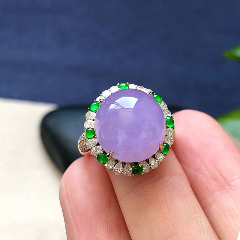 Ice Violet Chalcedony Egg Face Ring with Diamonds