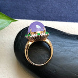 Ice Violet Chalcedony Egg Face Ring with Diamonds