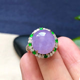 Ice Violet Chalcedony Egg Face Ring with Diamonds