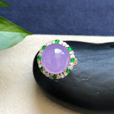 Ice Violet Chalcedony Egg Face Ring with Diamonds