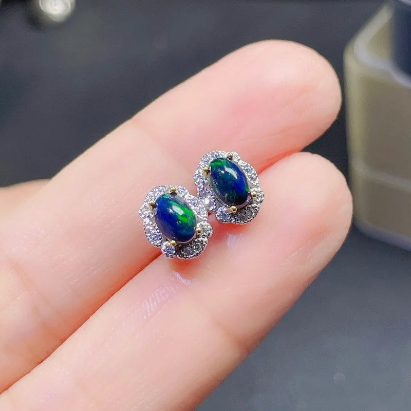 Opal Flower Earrings S925 Sterling Silver Fine Charming Jewelry
