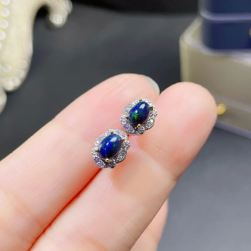Opal Flower Earrings S925 Sterling Silver Fine Charming Jewelry