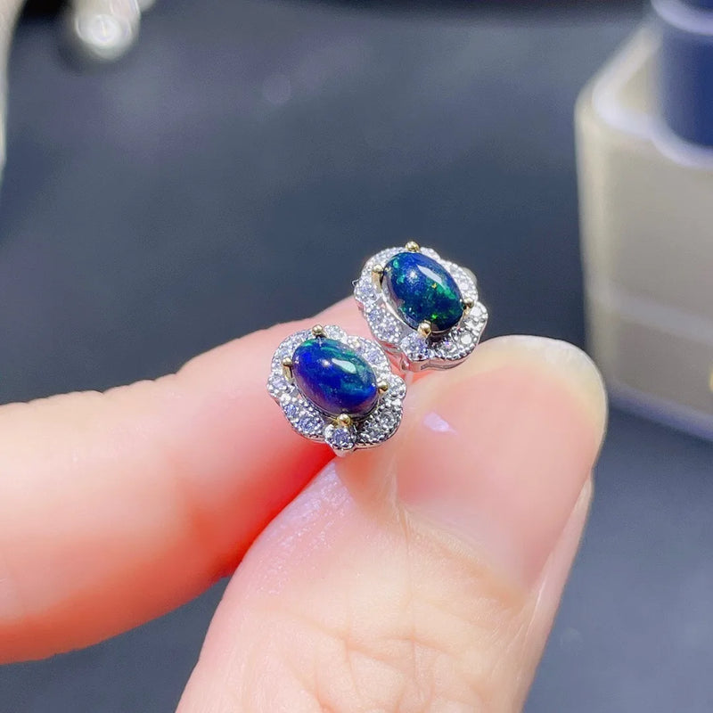 Opal Flower Earrings S925 Sterling Silver Fine Charming Jewelry