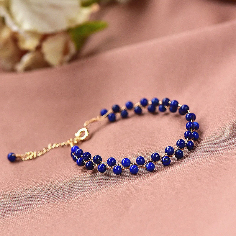 Lapis Lazuli Bead Bracelet Woven Boho Charm Gift