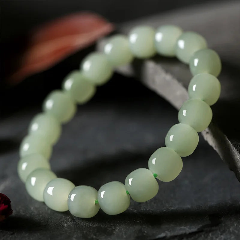 Natural Hotan Jade 10*9mm Beads Elastic Bracelet DIY Lucky Jade Beads Jewelry