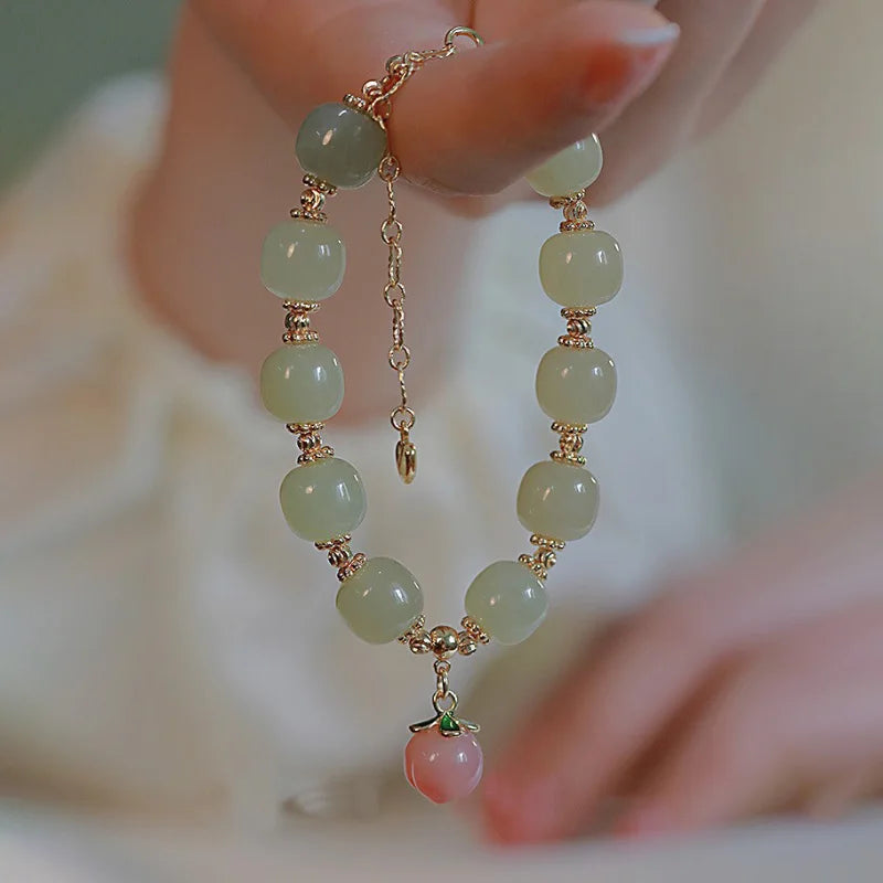 Hotan Jade Bracelet Pink Honey Peach Beads Bangles in Wedding Jewelry