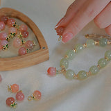 Hotan Jade Bracelet Pink Honey Peach Beads Bangles in Wedding Jewelry