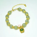 Hotan Jade Buddha Pendant Bracelet Green Beaded Bangles Wedding Jewelry