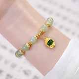Hotan Jade Buddha Pendant Bracelet Green Beaded Bangles Wedding Jewelry