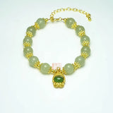 Hotan Jade Buddha Pendant Bracelet Green Beaded Bangles Wedding Jewelry
