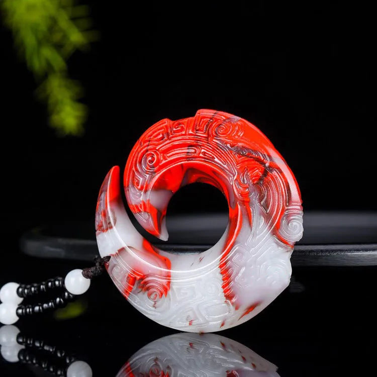 Hotan Jade Chicken Blood Jade Charm Pendant Dragon Hook