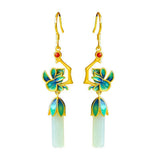 Hotan Jade Enamel Flower Earrings for Women Chinese Cheongsam Hanfu Jewelry