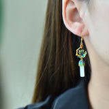 Hotan Jade Enamel Flower Earrings for Women Chinese Cheongsam Hanfu Jewelry