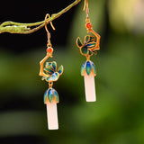 Hotan Jade Enamel Flower Earrings for Women Chinese Cheongsam Hanfu Jewelry