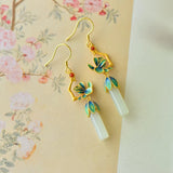 Hotan Jade Enamel Flower Earrings for Women Chinese Cheongsam Hanfu Jewelry