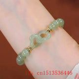 Natural Hotan Jade Love Connecting Buckle Beads Bracelet Adjustable Bangle