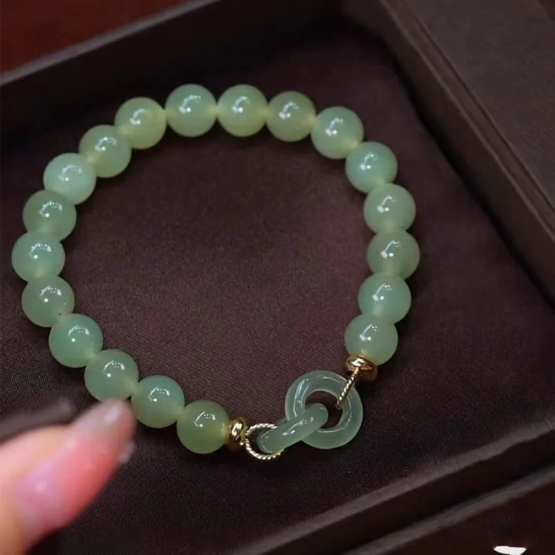Natural Hotan Jade Love Connecting Buckle Beads Bracelet Adjustable Bangle