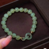 Natural Hotan Jade Love Connecting Buckle Beads Bracelet Adjustable Bangle