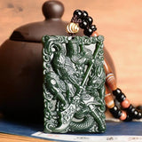 Hand Carved Guan Gong Pendant Hotan Jade Nephrite Necklace