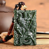 Hand Carved Guan Gong Pendant Hotan Jade Nephrite Necklace