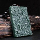 Hotan Jade Nephrite Carved Guanyin Pendant Dragon & Phoenix Necklace