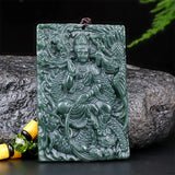 Hotan Jade Nephrite Carved Guanyin Pendant Dragon & Phoenix Necklace