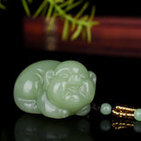 Natural Hotan Jade Pig Pendant Necklace Hand-Carved Luck Amulet