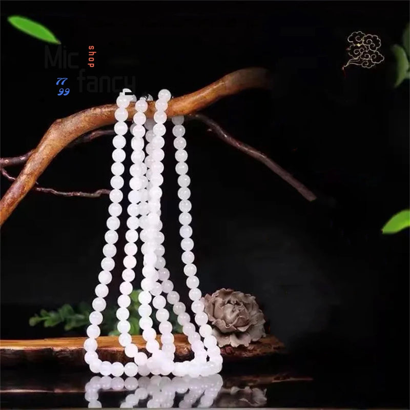 Hotan Jade Sheepskin Round Bead Necklace Fine Jewelry Charms Men Women