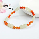Hotan Jade Red Agate Chalcedony Bracelet Retro Men Women Fine Jewelry