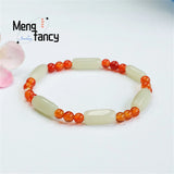 Hotan Jade Red Agate Chalcedony Bracelet Retro Men Women Fine Jewelry