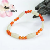 Hotan Jade Red Agate Chalcedony Bracelet Retro Men Women Fine Jewelry