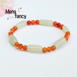 Hotan Jade Red Agate Chalcedony Bracelet Retro Men Women Fine Jewelry