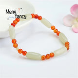 Hotan Jade Red Agate Chalcedony Bracelet Retro Men Women Fine Jewelry