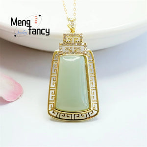 Natural Hotan Jade Wushi Diamond Necklace Charm Versatile Women Fine Jewelry
