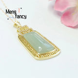 Natural Hotan Jade Wushi Diamond Necklace Charm Versatile Women Fine Jewelry