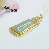 Natural Hotan Jade Wushi Diamond Necklace Charm Versatile Women Fine Jewelry